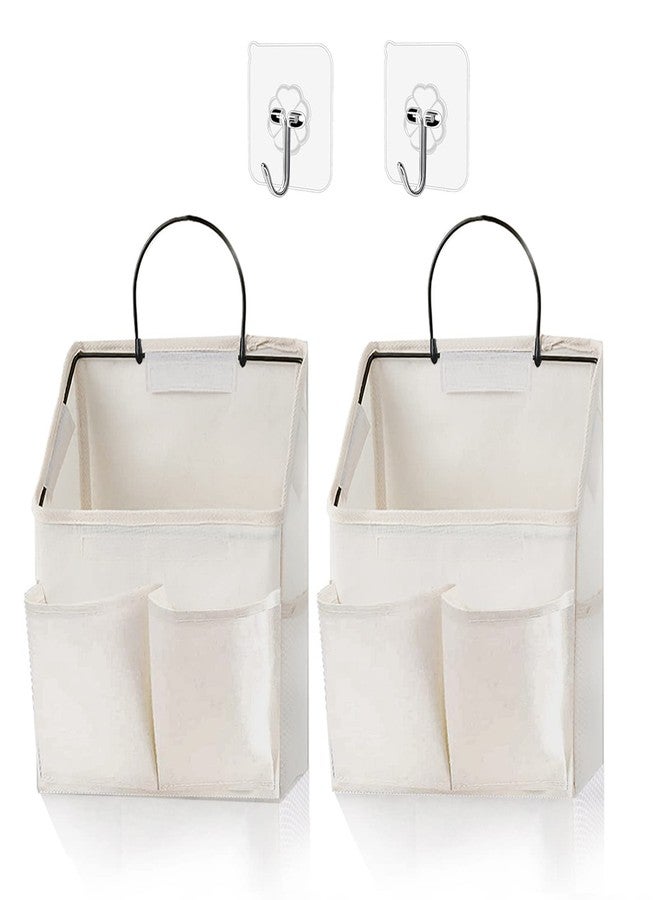 Someteth 2 Pack Wall Hanging Storage Basket,Wall Hanging Organizer Bags with Pockets, Wall organizer Storage for Dormitory Bathroom Bedroom Kitchen(White-upgraded) - Image 1