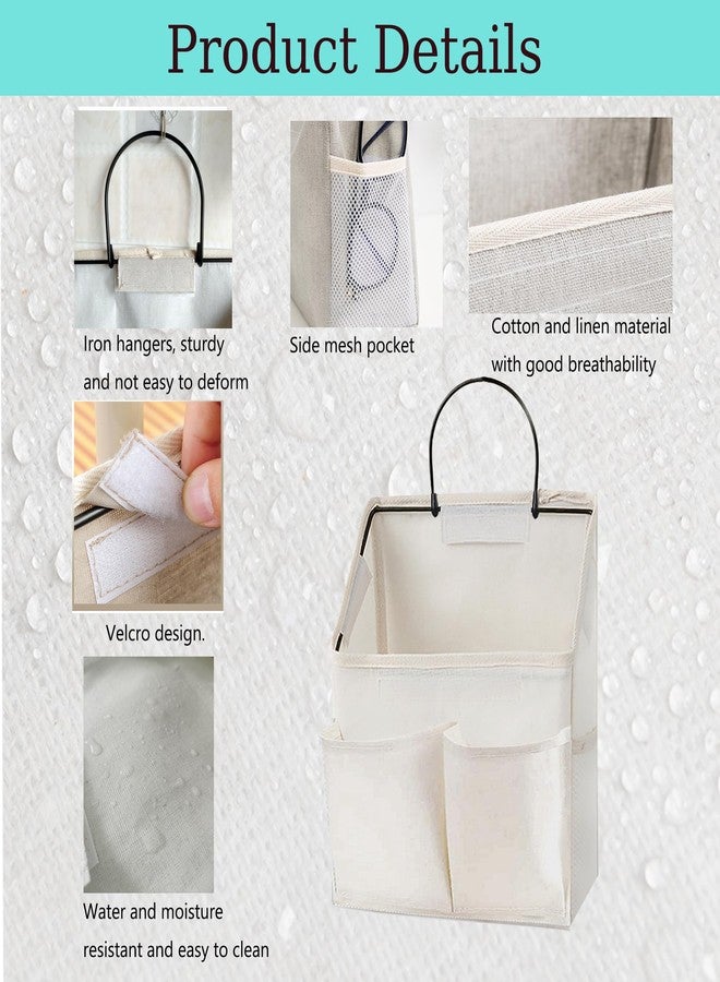 Someteth 2 Pack Wall Hanging Storage Basket,Wall Hanging Organizer Bags with Pockets, Wall organizer Storage for Dormitory Bathroom Bedroom Kitchen(White-upgraded) - Image 3
