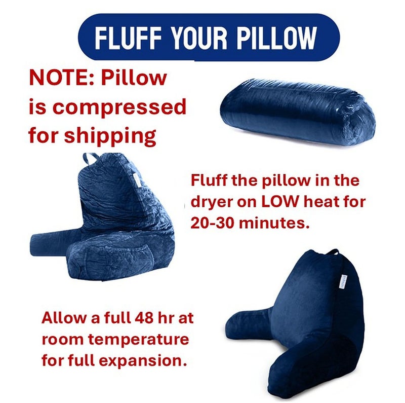 ComfortSpa Reading Pillow for Kids Teens Adult, Back Rest Pillow with Arms, Pockets, Washable Cover; Use as Back Pillow for Bed Sitting Up for Bedrest, Relief from GERD Heartburn (Standard Blue) - Image 2