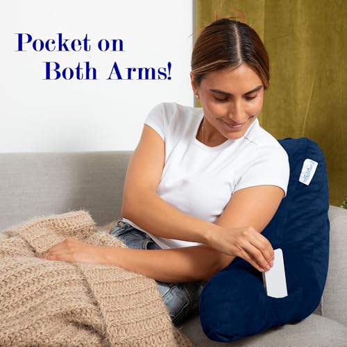 ComfortSpa Reading Pillow for Kids Teens Adult, Back Rest Pillow with Arms, Pockets, Washable Cover; Use as Back Pillow for Bed Sitting Up for Bedrest, Relief from GERD Heartburn (Standard Blue) - Image 5