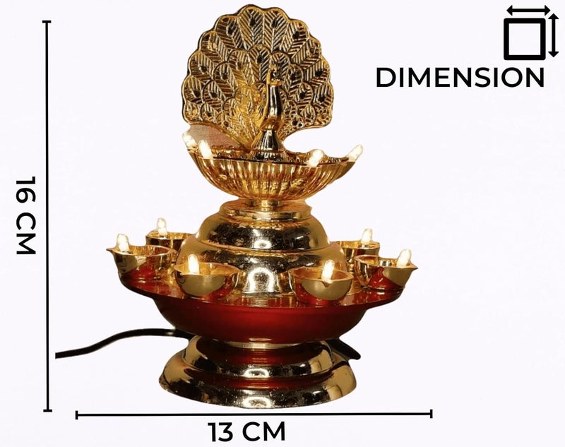 Zerya 12 Deep Single Step Peacock 2 Layer Electric Diya Deepak Light Pooja Diya Rice LED Light Mandir Diya for Home Temple Decor Electric Diya Pack of 2 - Image 5