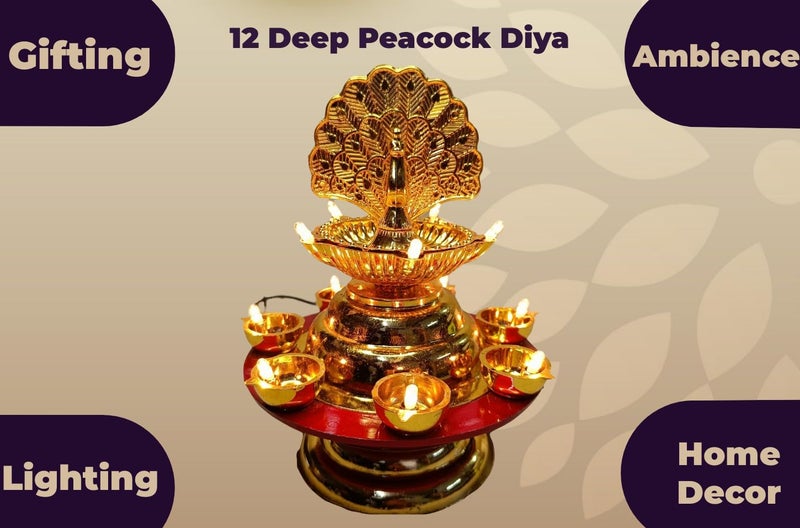 Zerya 12 Deep Single Step Peacock 2 Layer Electric Diya Deepak Light Pooja Diya Rice LED Light Mandir Diya for Home Temple Decor Electric Diya Pack of 2 - Image 4