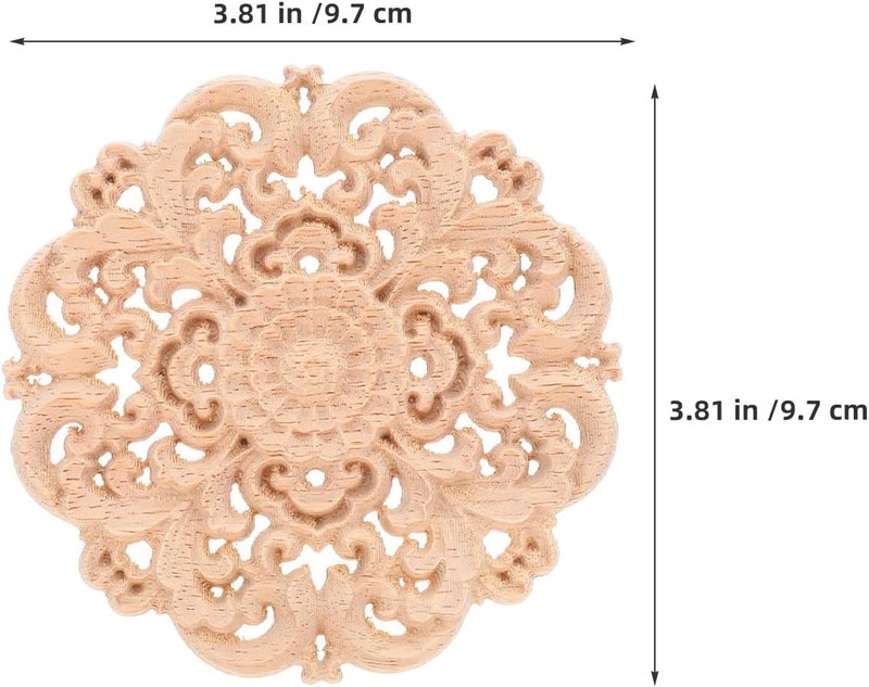 Angoily 4pcs Wood Onlay Applique: Decorative Wood Applique for Furniture - Round Floral Unpainted Wooden Carving Onlay Decal for Cabinets Cupboards Home Decor - Image 2