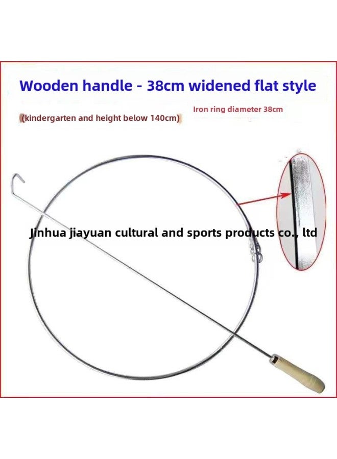 Direct Roll Iron Ring Solid Push Iron Ring Folk Sports Nostalgia Roll Iron Ring Children Adult Fitness Ring-Color:Wooden Handle Diameter 38cm Flat  - Image 1