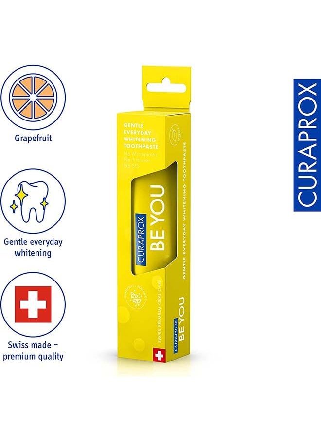 CURAPROX - معجون أسنان كورابروكس بي يو بالجريب فروت + البرغموت أصفر 60 مل - معجون أسنان لطيف للتبييض اليومي - خالٍ من كبريتات الصوديوم الصوديوم، وخالي من البلاستيك الدقيق، وخالي من التريكلوسان، ومعجون أسنان بالفلورايد - Image 1