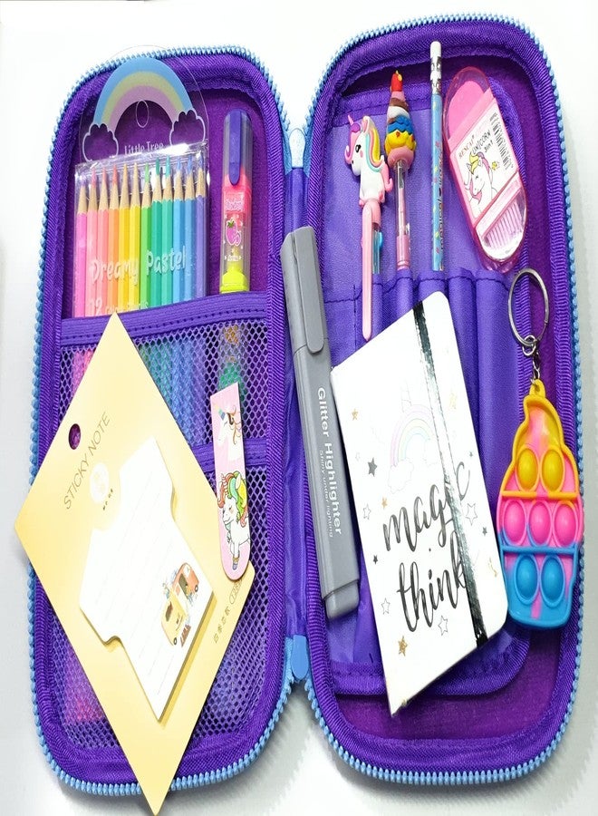 Trusmile Unicorn Stationery Hamper Gift Combo with Colour Pencils Diary Sticky Note Keychain Pen Highlighter (Combo of 12) - Image 3
