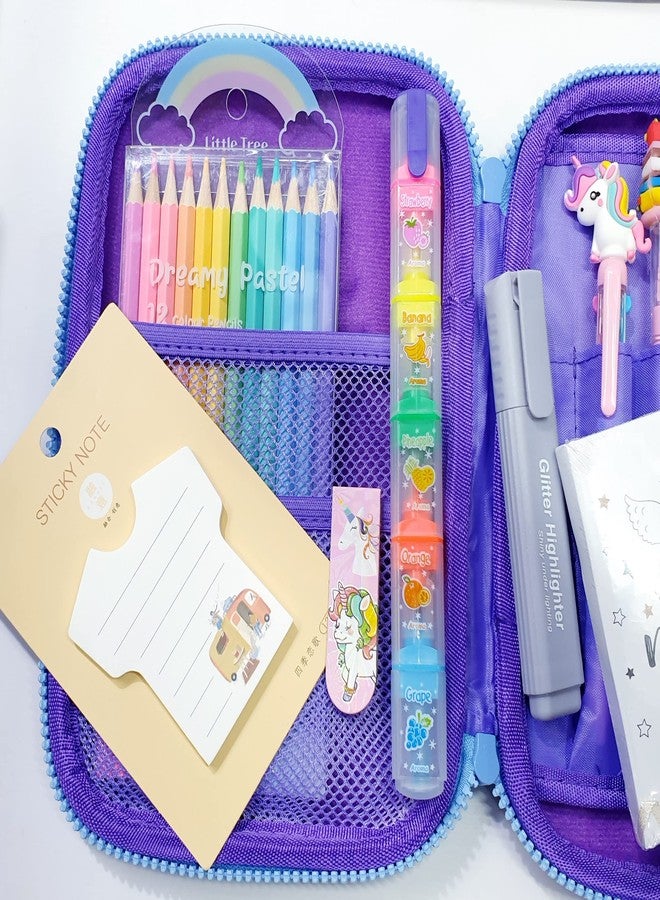 Trusmile Unicorn Stationery Hamper Gift Combo with Colour Pencils Diary Sticky Note Keychain Pen Highlighter (Combo of 12) - Image 2