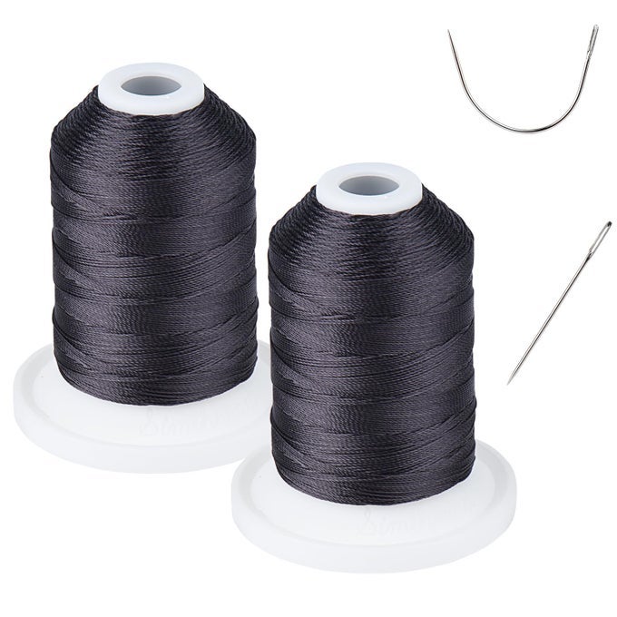 UV RESISTANT HEAVY DUTY OUTDOOR THREAD FOR HAND OR MACHINE SEWING 100 POLYESTER BONDED THREAD TEX 69 12WT 250 YARDS X 2 SPOOLS NPBLACK