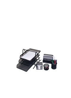 Generic Mesh Executive Desk Organizer 5-Piece Set - Black Metal Finish  - Image 1