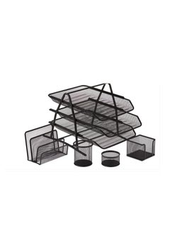 Generic Mesh Executive Desk Organizer 5-Piece Set - Black Metal Finish  - Image 2