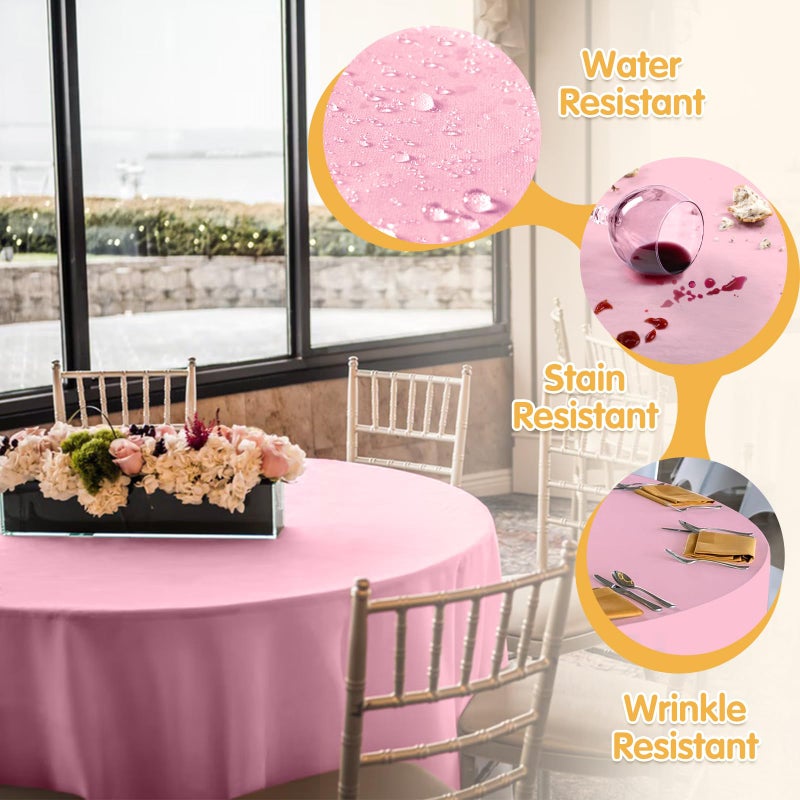 BRILLMAX 6 Pack Pink Round Tablecloths 120 Inch for 60â€ Tables - 150 GSM Polyester Fabric, Floor Length Drop, Water, Stain & Wrinkle Resistant Cloth Cover for Wedding Reception Banquet Dining - Image 3