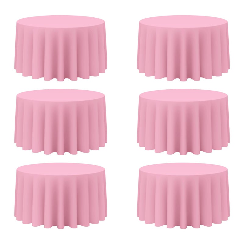 BRILLMAX 6 Pack Pink Round Tablecloths 120 Inch for 60â€ Tables - 150 GSM Polyester Fabric, Floor Length Drop, Water, Stain & Wrinkle Resistant Cloth Cover for Wedding Reception Banquet Dining - Image 1