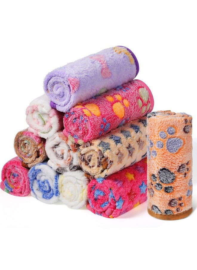 Tatuo 12 Pieces Puppy Blanket Warm Dog Cat Sleep Mat Pet Kitten Doggy Fleece Blankets with Cute Dog Paw Bone Star Elephant Patterns Printed Fluffy Blanket for Small Dog Cat Puppy (16 x 24 Inch)  - Image 1