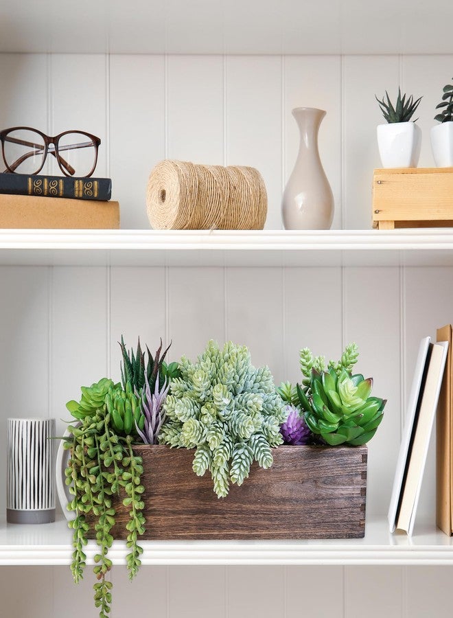 Winlyn 15" Assorted Artificial Succulent Arrangement Assorted Succulents in Rectangular Wooden Planter Faux Potted Plant for Farmhouse Table Centerpiece Windowsill Shelf Desk Mantel Greenery Décor - Image 4