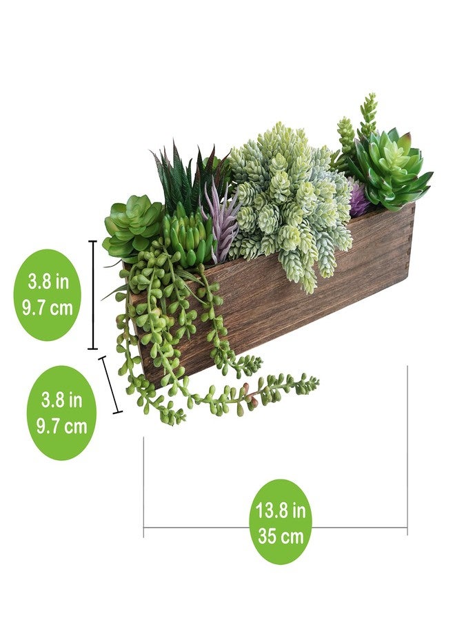 Winlyn 15" Assorted Artificial Succulent Arrangement Assorted Succulents in Rectangular Wooden Planter Faux Potted Plant for Farmhouse Table Centerpiece Windowsill Shelf Desk Mantel Greenery Décor - Image 2