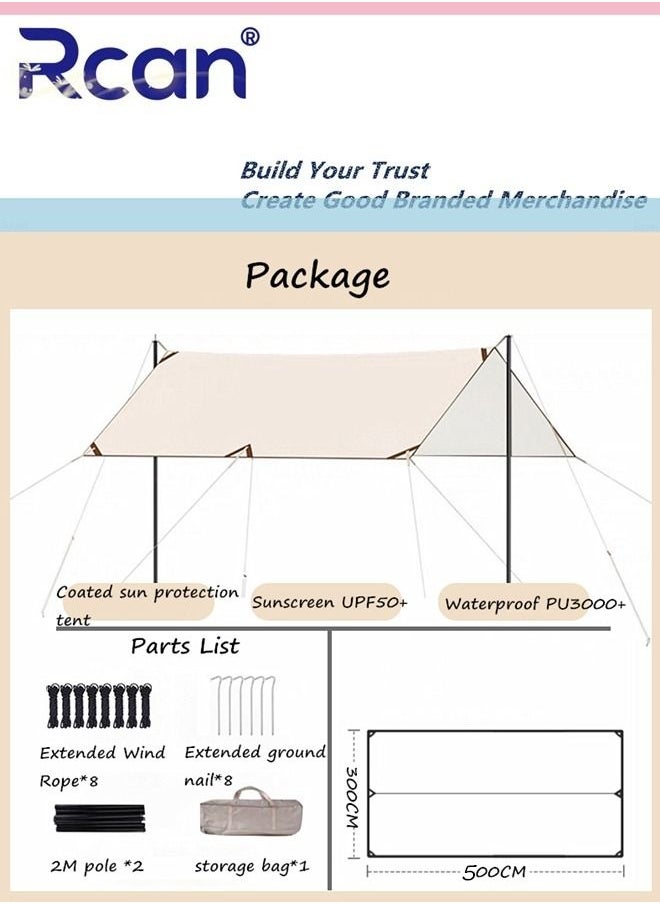 Rcan Outdoor UV Protection Camping Canopy Tent Waterproof Sun Canopy Sunshade Sail Portable Packable Reusable Suitable for Camping Picnic Travel Fishing 118x196 Inches  - Image 3