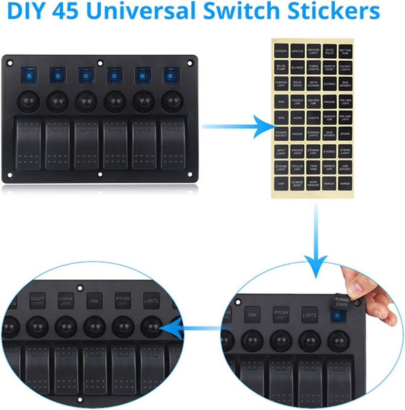 QASULER 6 Gang Waterproof Rocker Switch Panel - Image 4