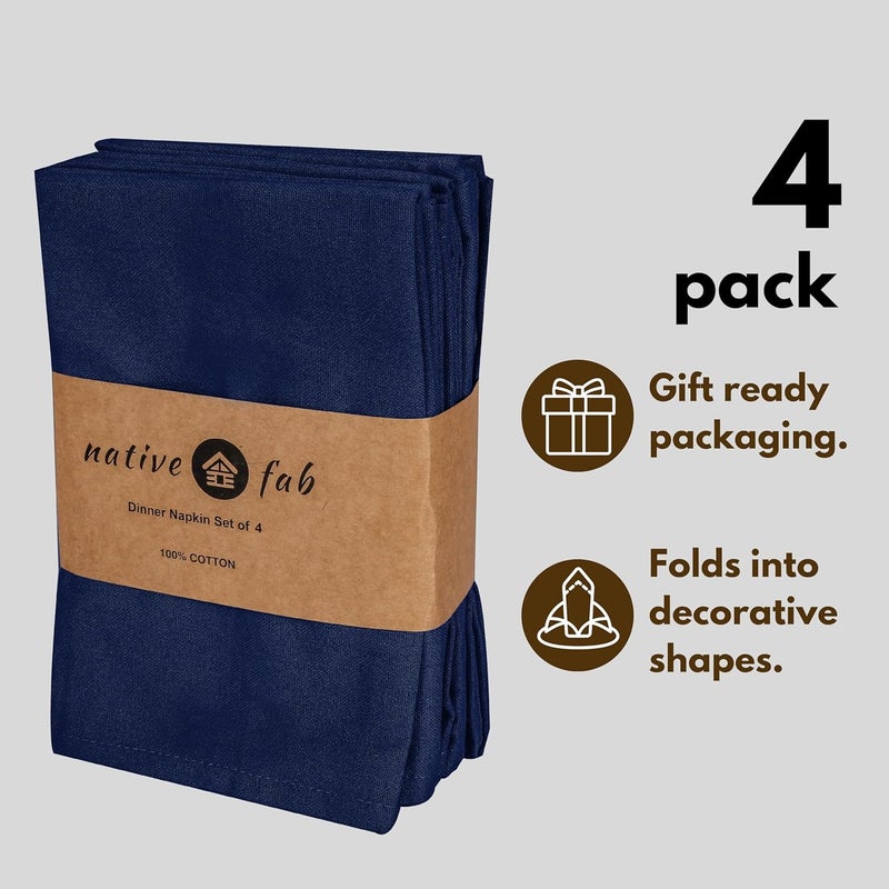 Native Fab Solid Cloth Napkin Set of 4 100 Cotton Washable Reusable Dinner Cloth Napkin 17x17 inches Table Decor Napkins for Dinner Events Ink Blue - Image 4