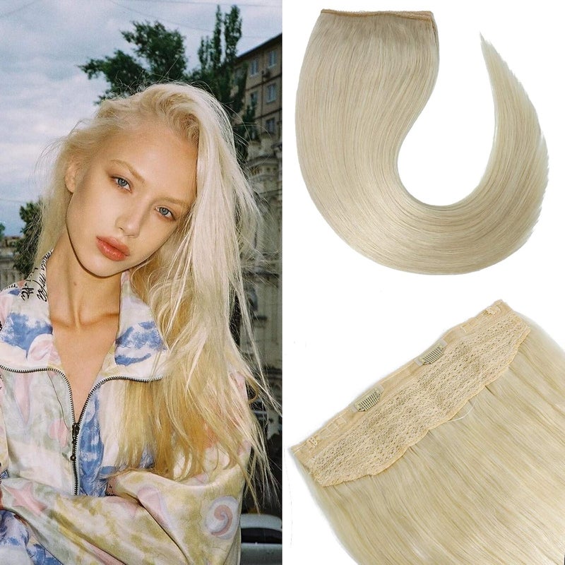 WindTouch Wire Hair Extension 16inch Solid Color Platinum Blonde 60 Remy Real Human Hair Wire Extensions 80gPack Invisible Hidden Secret Fishline Flip In Hair Extensions