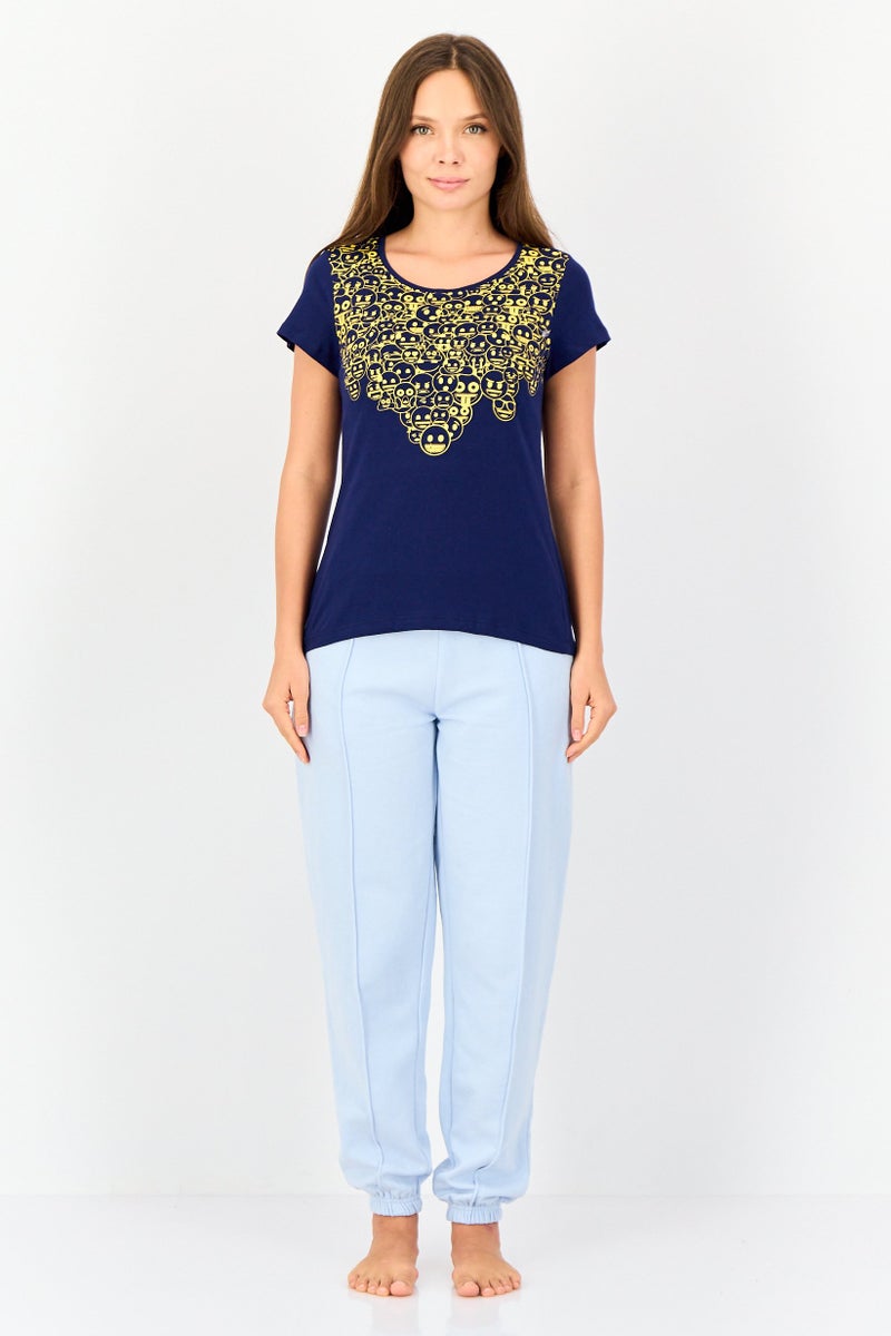 Zivame By Rosaline Women Graphic Print Pyjama T-Shirt, Navy Blue - Image 4