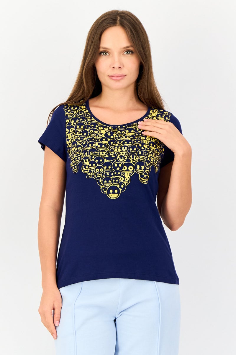 Zivame By Rosaline Women Graphic Print Pyjama T-Shirt, Navy Blue - Image 1