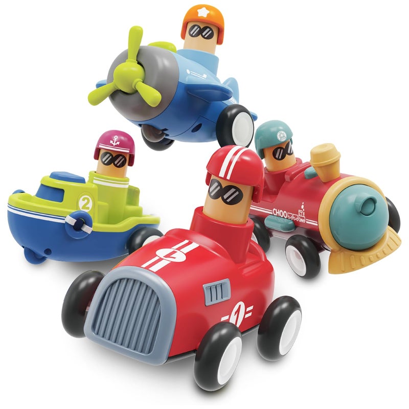 LiKee Toy Cars for Toddlers 1 2 3 4 Years Old Boy Girl, 4 Pcs Pull Back Cars for 18+ Months Baby Infant Gift, Kids Trucks Push and Go Back Friction Powered Vehicles (Transport) - Image 1