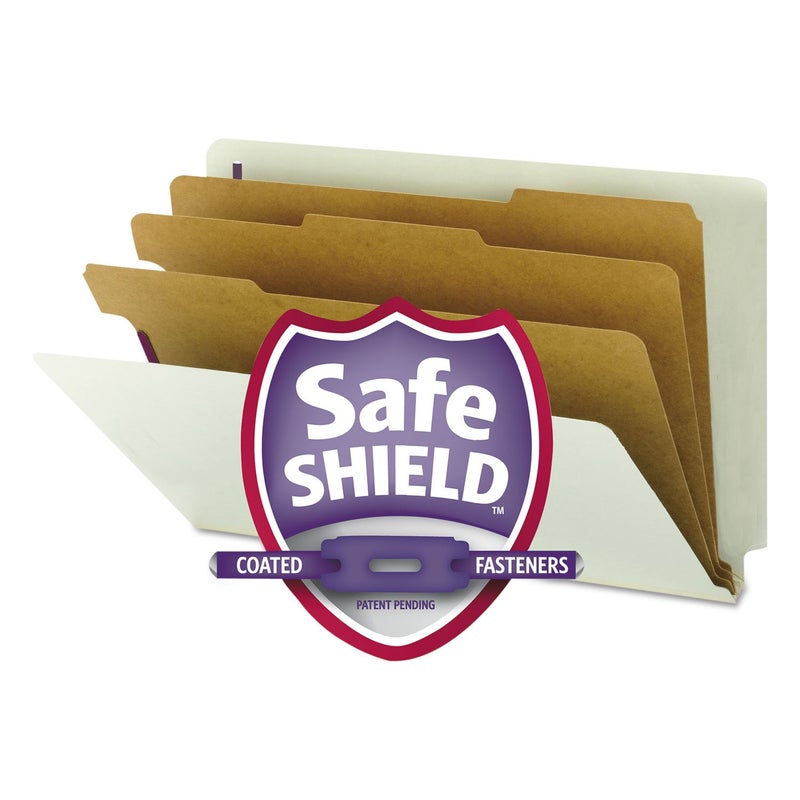 Smead 100 Recycled End Tab Pressboard Classification File Folder with SafeSHIELD Fasteners 3 Dividers 3 Expansion Legal Size GrayGreen 10 per Box 29820