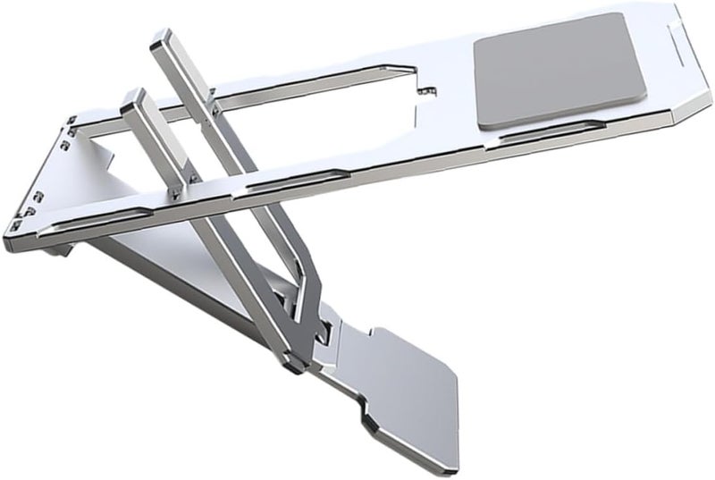 Adjustable Aluminium Alloy Phone Holder Shelf and Folding Tablet Stand for Desk and Travel Portable Silver - Image 1