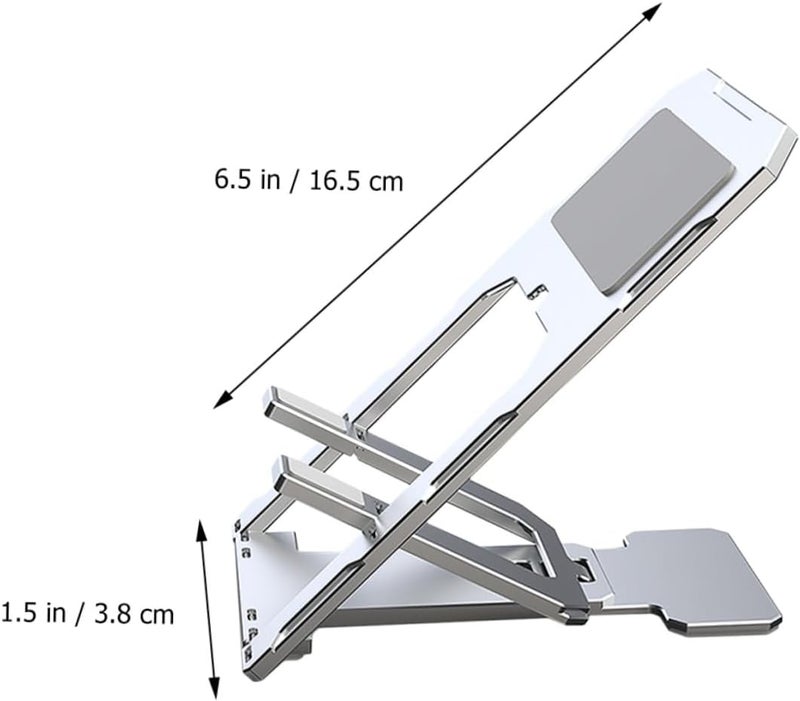 Adjustable Aluminium Alloy Phone Holder Shelf and Folding Tablet Stand for Desk and Travel Portable Silver - Image 2