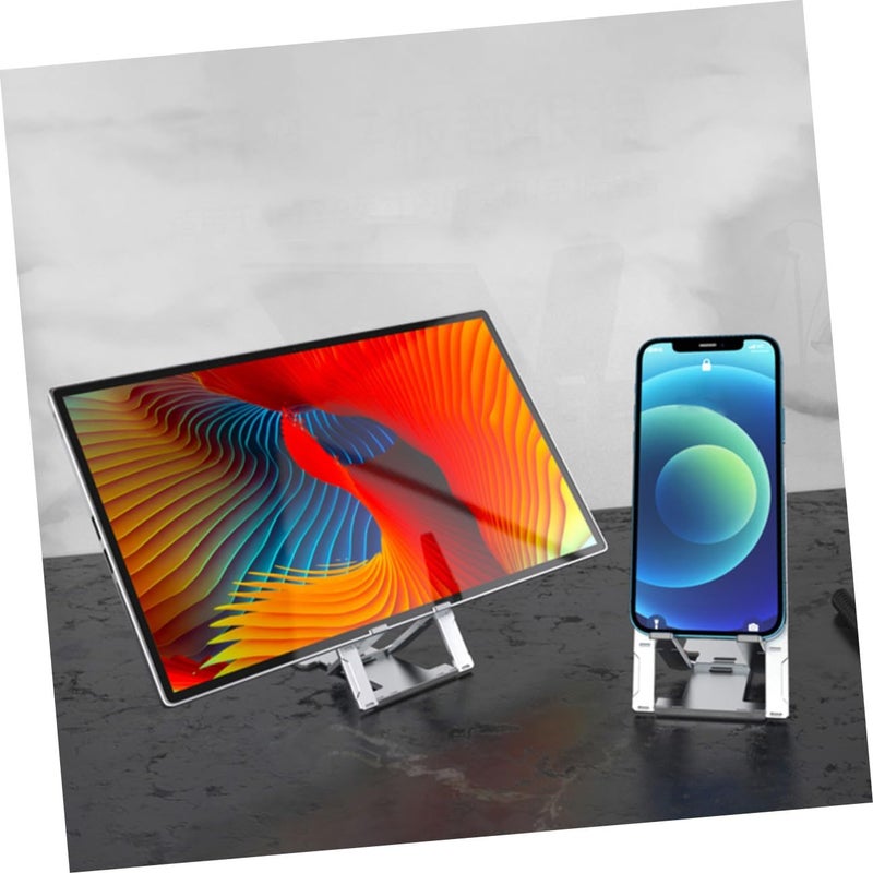 Adjustable Aluminium Alloy Phone Holder Shelf and Folding Tablet Stand for Desk and Travel Portable Silver - Image 5