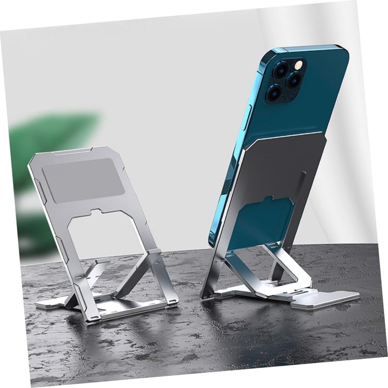 Adjustable Aluminium Alloy Phone Holder Shelf and Folding Tablet Stand for Desk and Travel Portable Silver - Image 4
