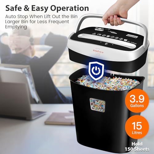 VidaTeco10-Sheet Home Shredder, Cross-Cut Paper Shredder Shreds Paper/Card/Staple/Clip Small Office Shredder Machine, High Security Level P-4 Jam Proof System 15L Liftout Basket - Image 2