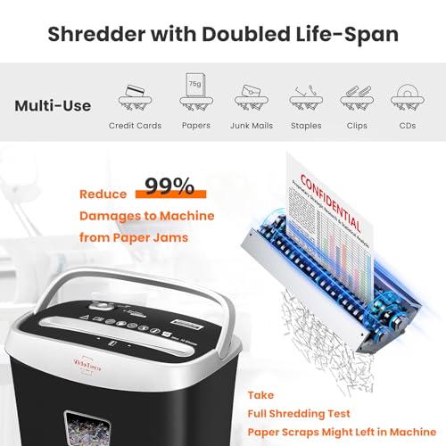 VidaTeco10-Sheet Home Shredder, Cross-Cut Paper Shredder Shreds Paper/Card/Staple/Clip Small Office Shredder Machine, High Security Level P-4 Jam Proof System 15L Liftout Basket - Image 3