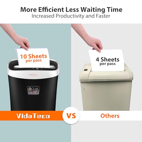 VidaTeco10-Sheet Home Shredder, Cross-Cut Paper Shredder Shreds Paper/Card/Staple/Clip Small Office Shredder Machine, High Security Level P-4 Jam Proof System 15L Liftout Basket - Image 4