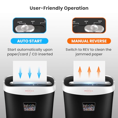 VidaTeco10-Sheet Home Shredder, Cross-Cut Paper Shredder Shreds Paper/Card/Staple/Clip Small Office Shredder Machine, High Security Level P-4 Jam Proof System 15L Liftout Basket - Image 5