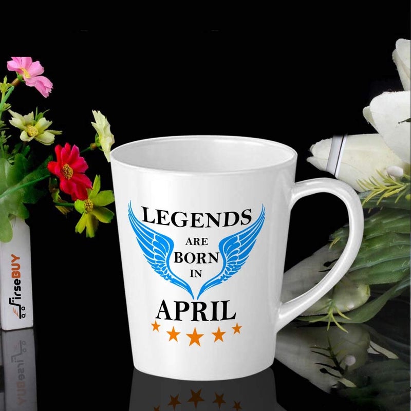 FirseBUY Legends are Born in April Funny Mug Gift for Him 12 Oz Ceramic Latte Coffee Mug Conical Shape - Image 2