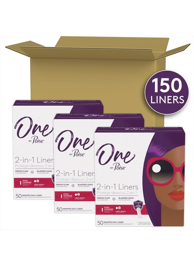 Poise - One by Poise Panty Liners (2-in-1 Period & Bladder Leakage Daily Liner), Long, Extra Coverage for Period Flow, Very Light Absorbency for Bladder Leaks, 150 Count (3 Pack of 50) - Image 1