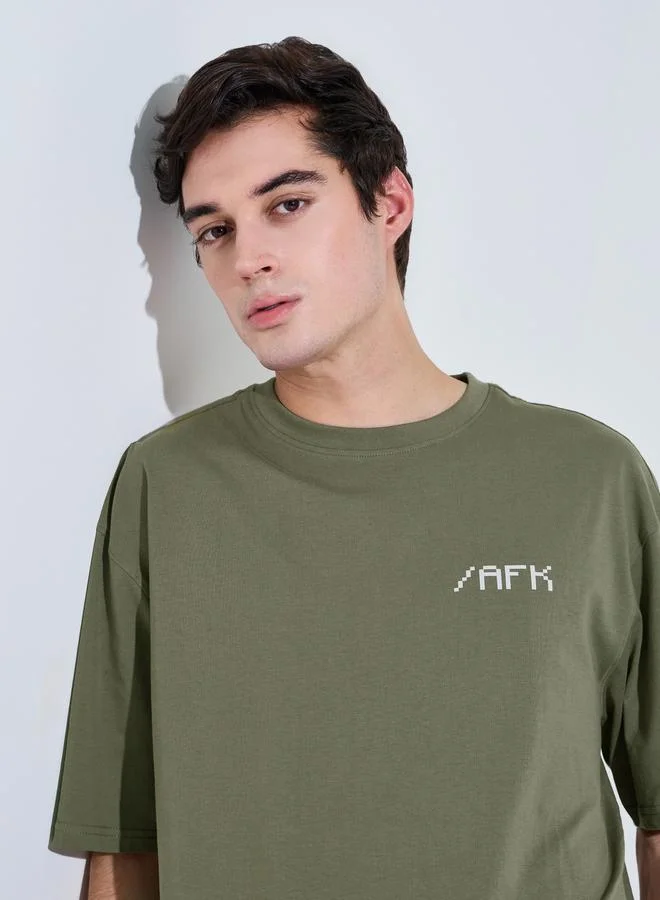 Styli Olive Graphic Print Crew Neck T-Shirt