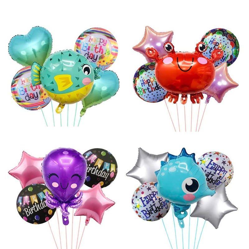 Pop The Party 20Pcs Ocean Animals Balloons Under The Sea Balloons Ocean Seahorse Crab Octopus Pufferfish with star and Round foil Balloon for Birthday, Ocean Party Decorations - Image 5