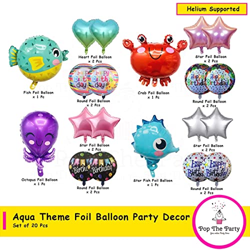 Pop The Party 20Pcs Ocean Animals Balloons Under The Sea Balloons Ocean Seahorse Crab Octopus Pufferfish with star and Round foil Balloon for Birthday, Ocean Party Decorations - Image 2