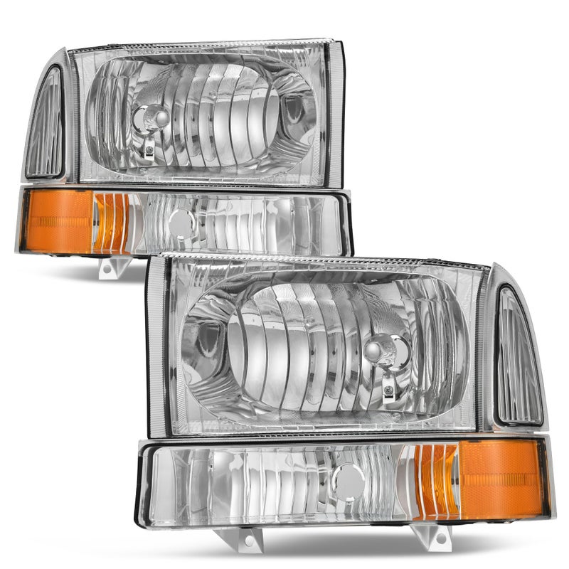 oEdRo Headlight Assembly Compatible with 19992004 Ford F250F350F450F550 Super Duty20002004 Ford Excursion Headlamp with Amber Reflector Clear Lens