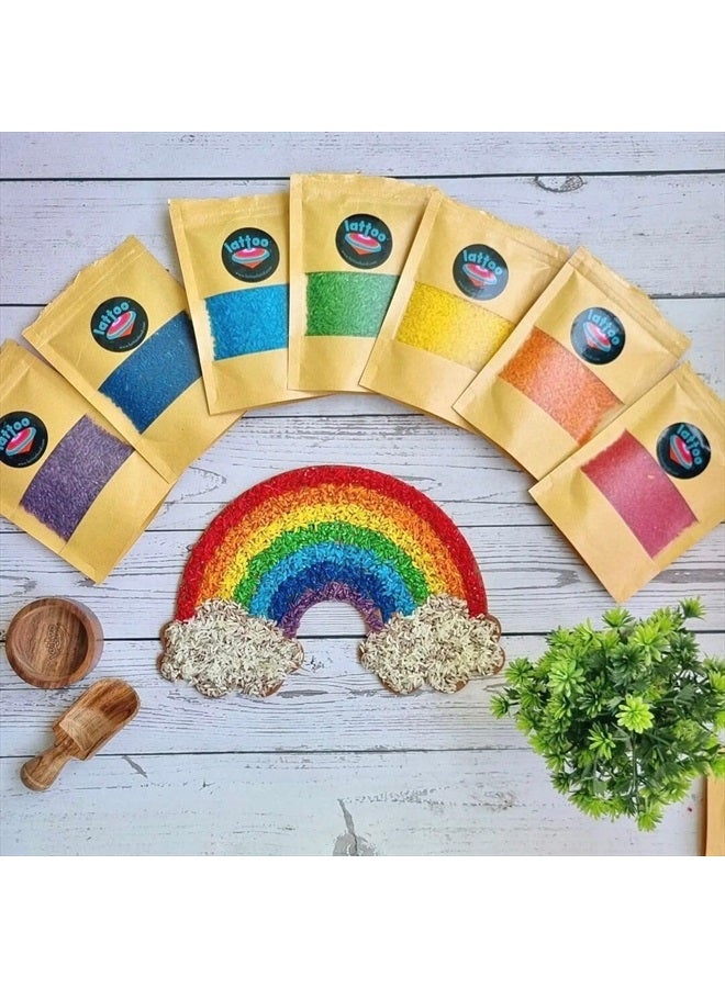 Lattooland Rainbow Rice Sensory Kit with Wooden Tools | for 1 Year and Above | Rainbow Rice Kit | Sensory Bin | Multicolour Multicolor Small - Image 1