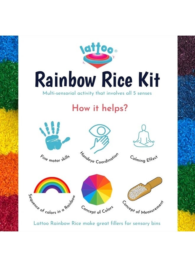 Lattooland Rainbow Rice Sensory Kit with Wooden Tools | for 1 Year and Above | Rainbow Rice Kit | Sensory Bin | Multicolour Multicolor Small - Image 3