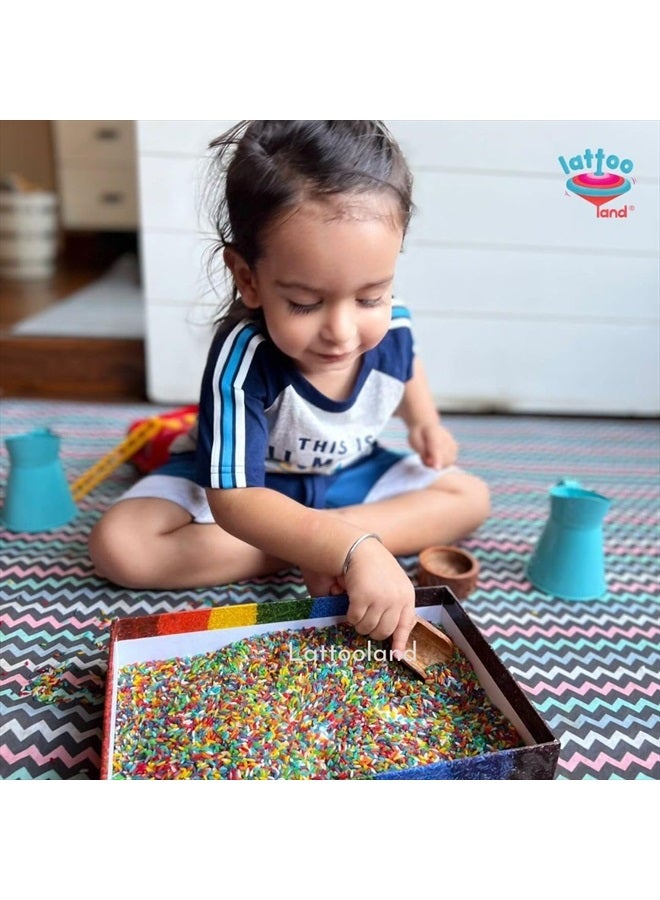 Lattooland Rainbow Rice Sensory Kit with Wooden Tools | for 1 Year and Above | Rainbow Rice Kit | Sensory Bin | Multicolour Multicolor Small - Image 2