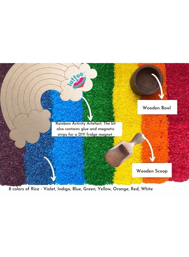 Lattooland Rainbow Rice Sensory Kit with Wooden Tools | for 1 Year and Above | Rainbow Rice Kit | Sensory Bin | Multicolour Multicolor Small - Image 4