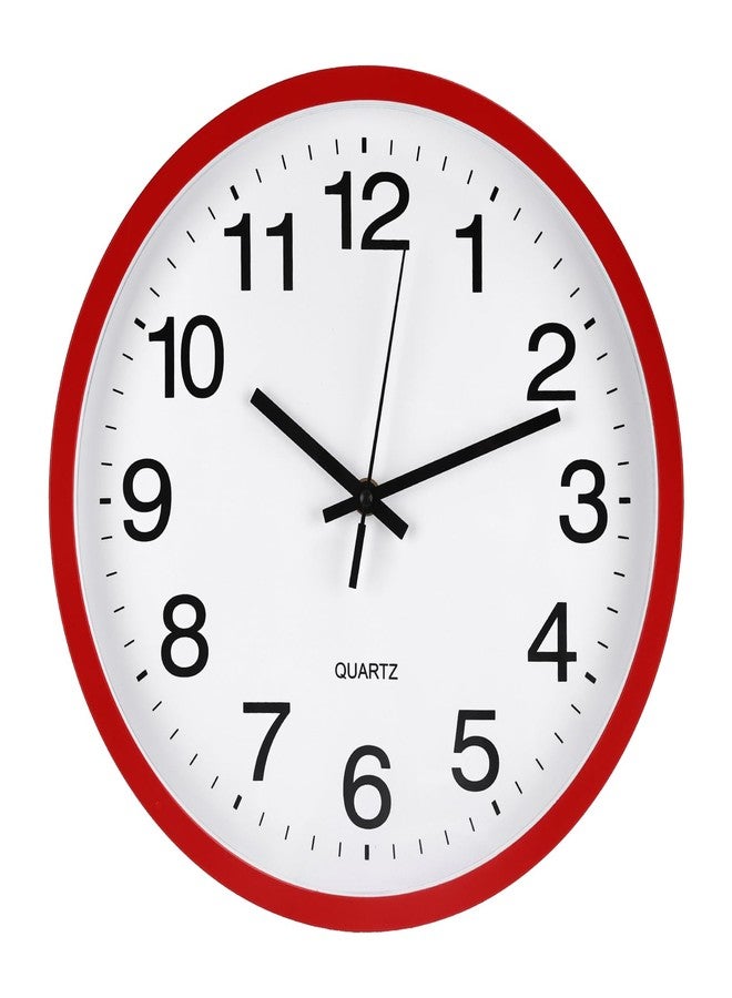 bakbrand Wall Clock Modern Simple Style Round Plastic Decor Clock Non-Ticking Silent Quartz Movement Wall Clocks for Home/Office/School/Living Room/Bedroom/Kitchen (Red, 12 Inch) - Image 1