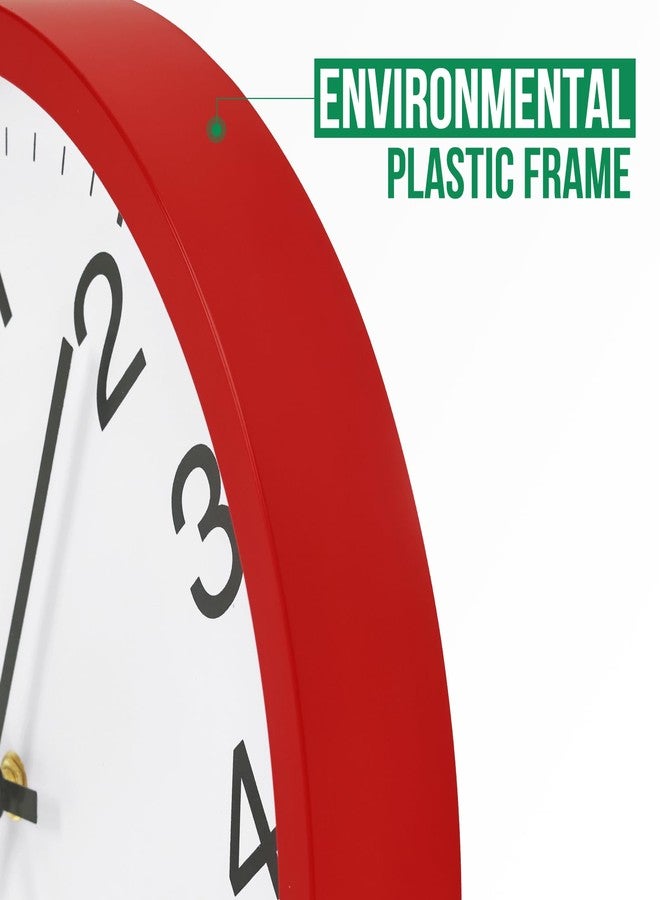 bakbrand Wall Clock Modern Simple Style Round Plastic Decor Clock Non-Ticking Silent Quartz Movement Wall Clocks for Home/Office/School/Living Room/Bedroom/Kitchen (Red, 12 Inch) - Image 4
