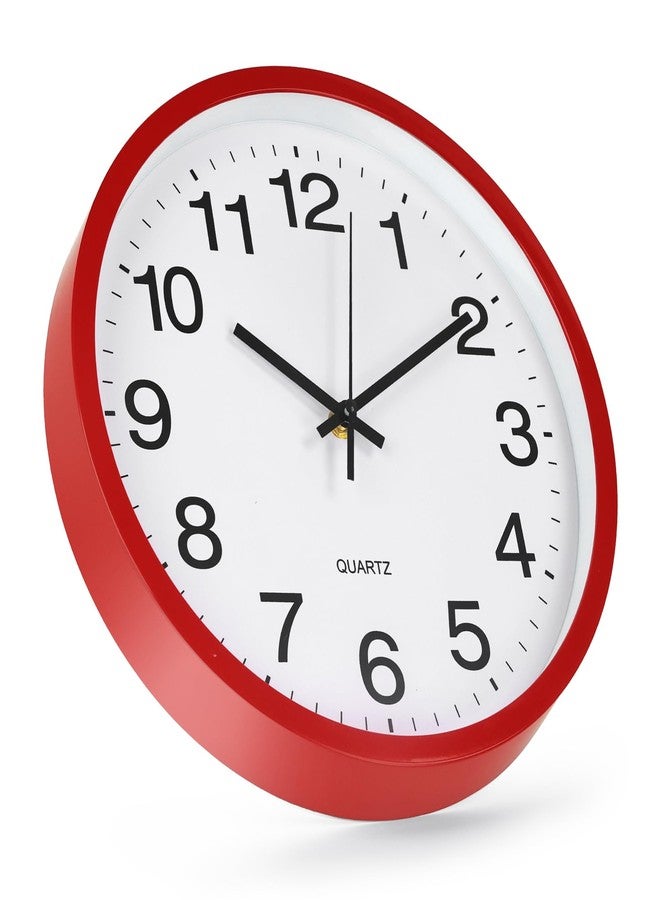 bakbrand Wall Clock Modern Simple Style Round Plastic Decor Clock Non-Ticking Silent Quartz Movement Wall Clocks for Home/Office/School/Living Room/Bedroom/Kitchen (Red, 12 Inch) - Image 2
