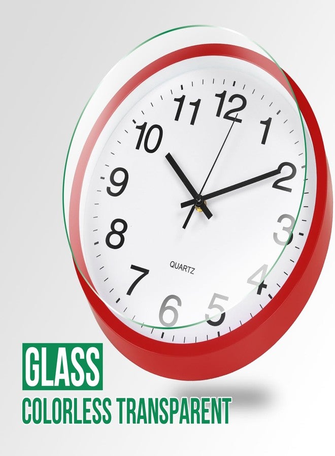 bakbrand Wall Clock Modern Simple Style Round Plastic Decor Clock Non-Ticking Silent Quartz Movement Wall Clocks for Home/Office/School/Living Room/Bedroom/Kitchen (Red, 12 Inch) - Image 5