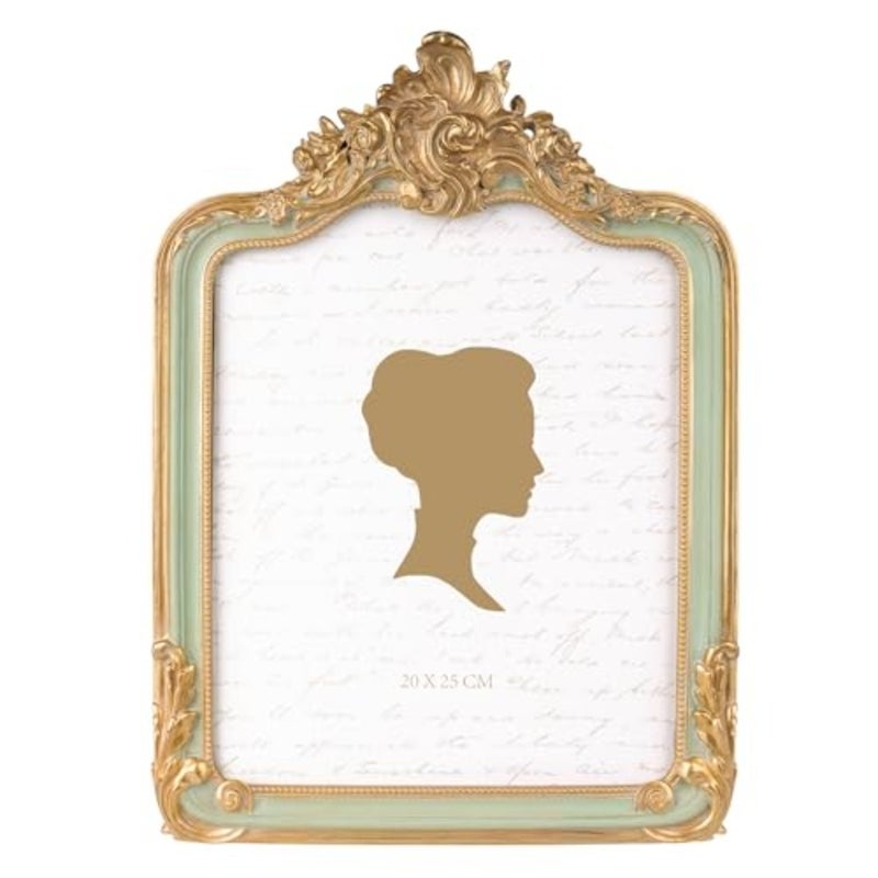 8x10 Inch Vintage Picture Frame, Elegant Antique Photo Frames with Glass Front, Photo Display, Tabletop Wall Hanging, Gift Ideas, Gold and Sage Green - Image 1